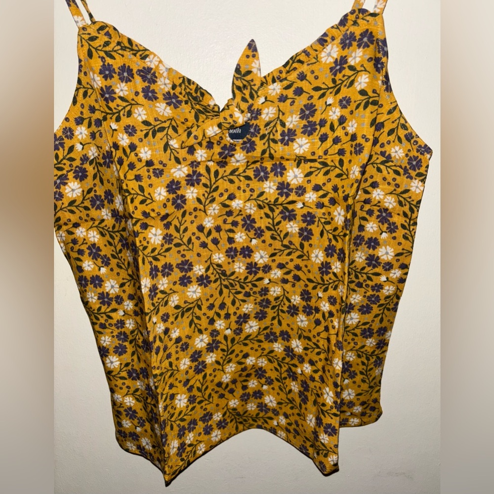 NWT ModCloth Spruced Up Summer Sleeveless Top Yellow Floral Linen Blend Medium - Picture 4 of 11